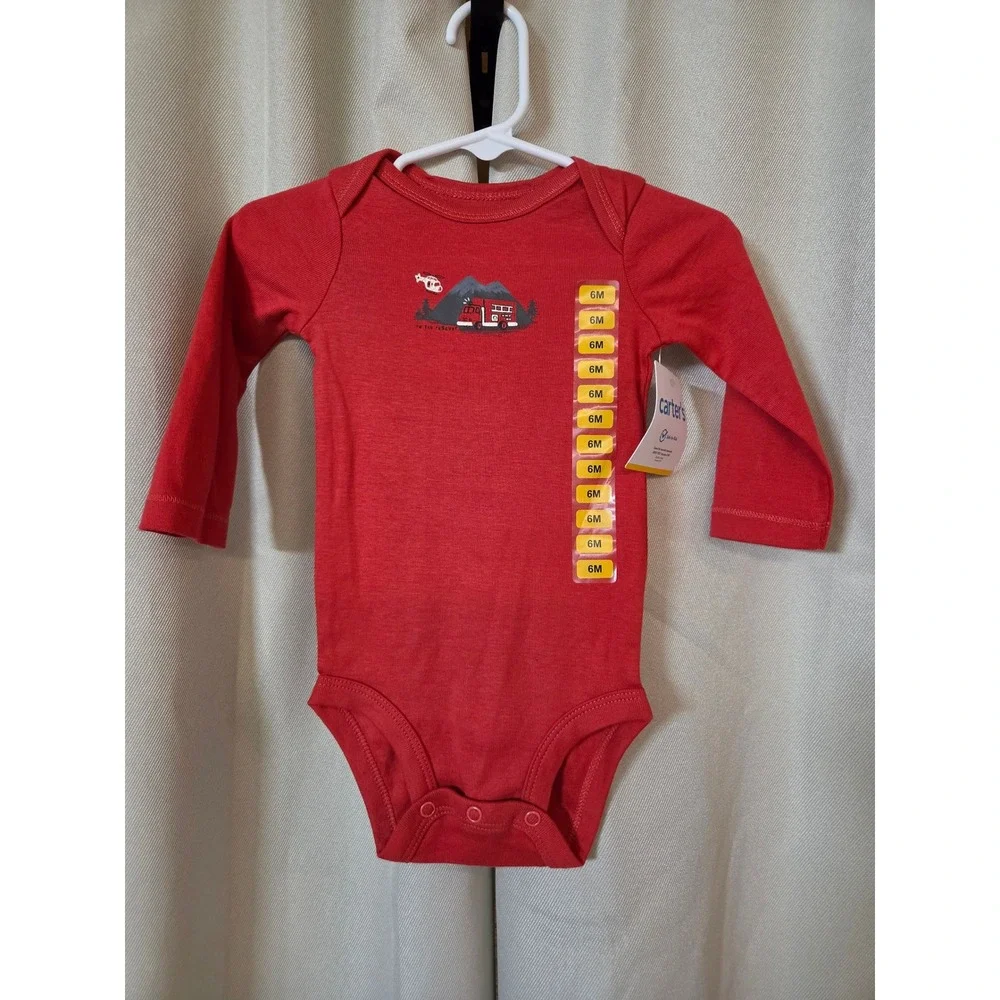 Carters Baby Boy 3PC Set 2 Bodysuits 1 Pants Fire Truck Red Gray 6M NWT